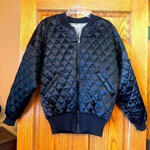 Quilted Black Reversible to Silver Snakeskin Bomber Jacket